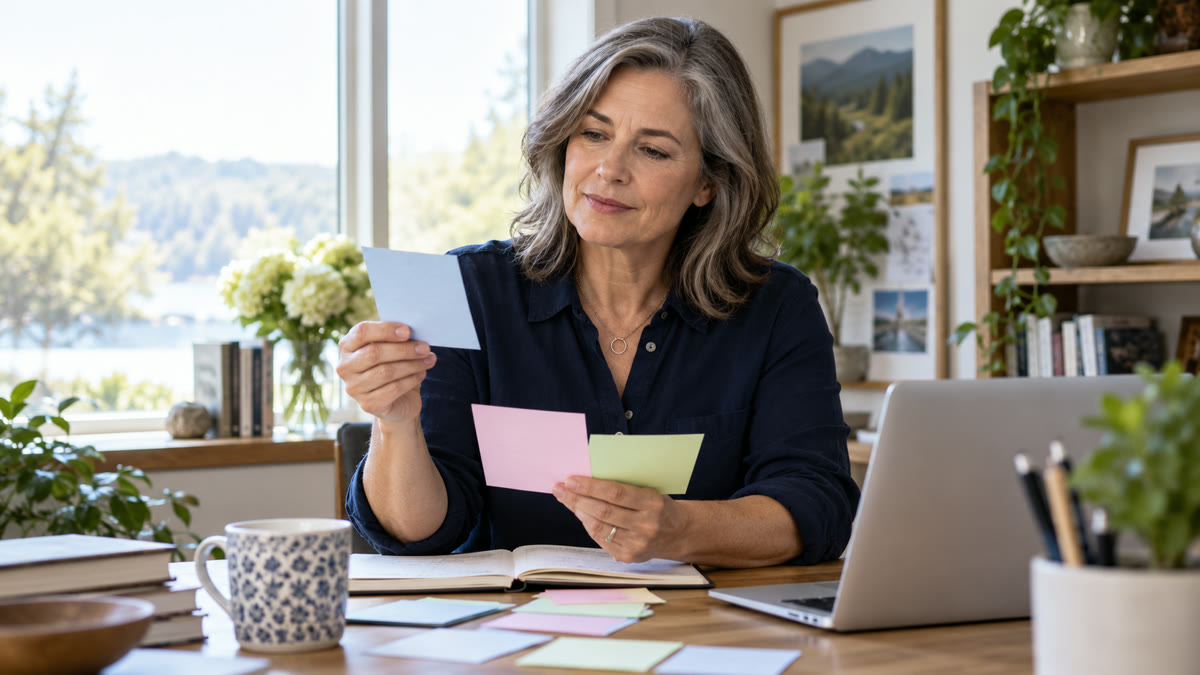 Experienced professional comparing career options at a desk