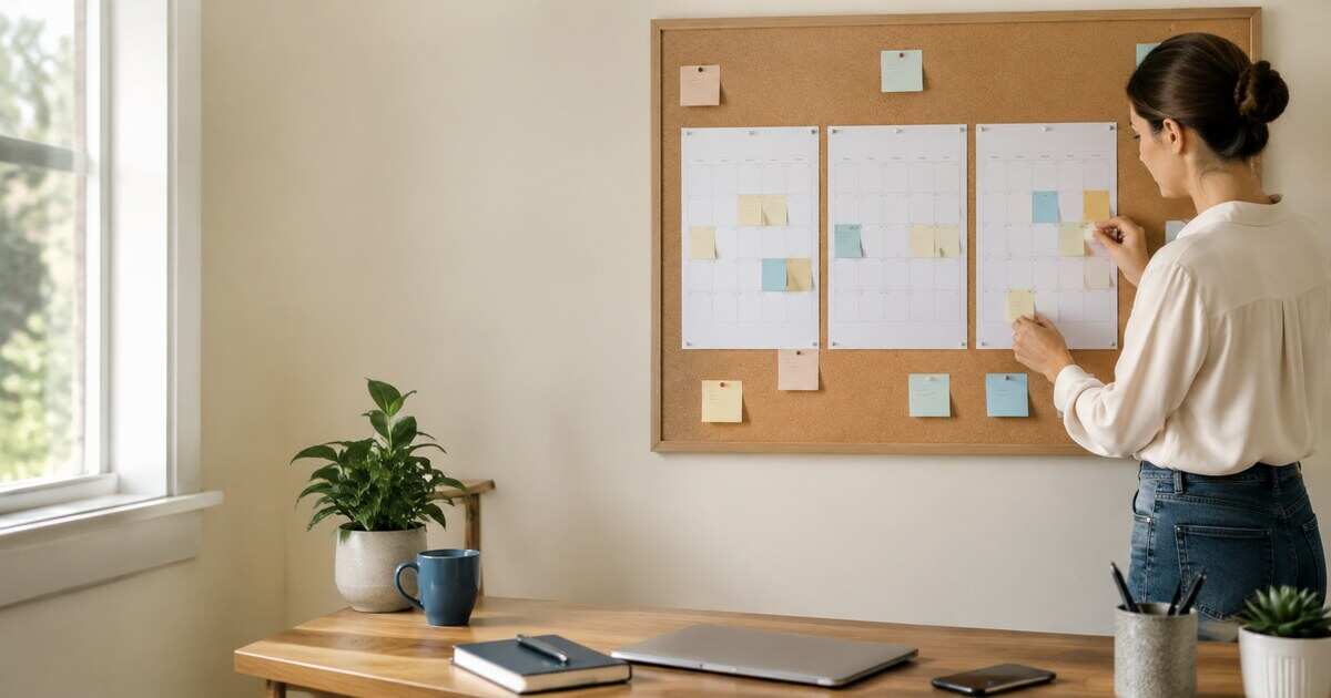 A person organizing a 90-day career plan on a calendar