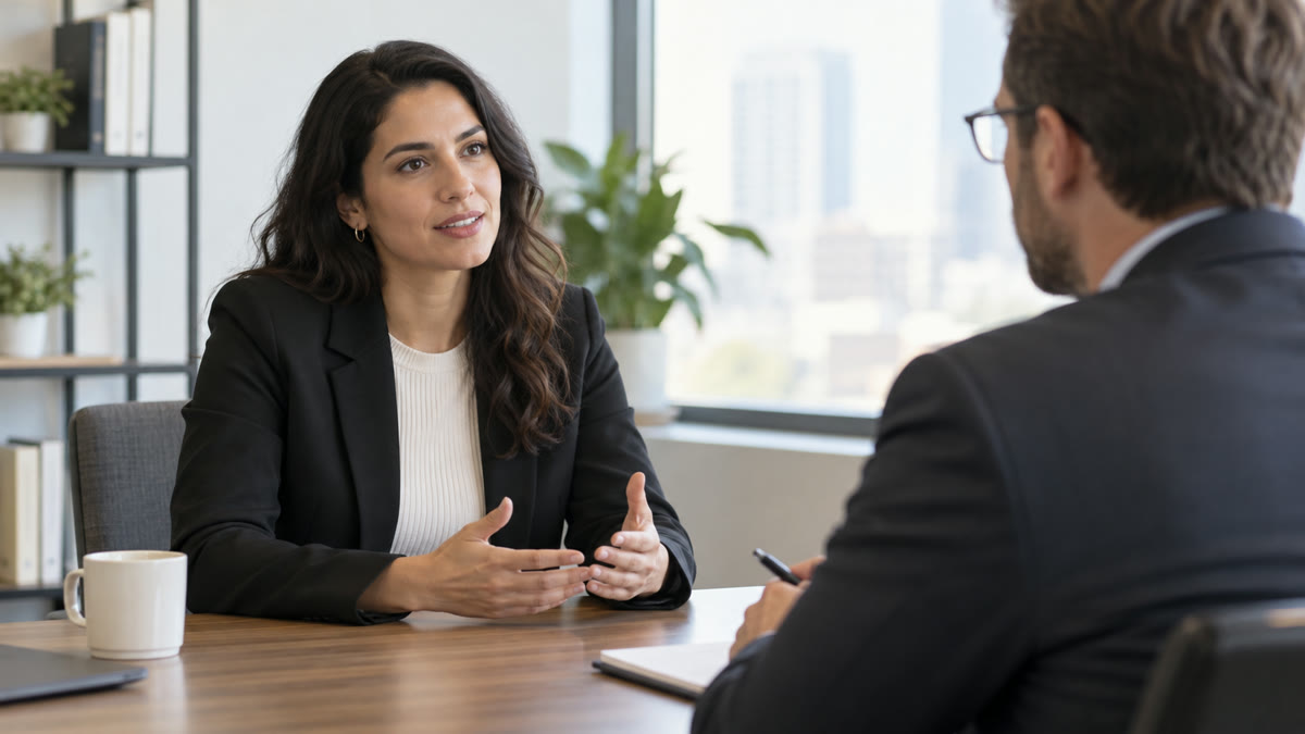 Job candidate rehearsing a clear interview answer