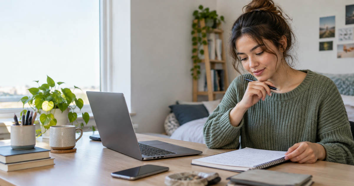 Entry-level job seeker preparing a first application at a desk