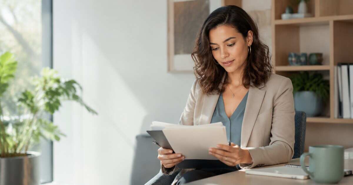 A candidate organizing examples and notes before a conversation
